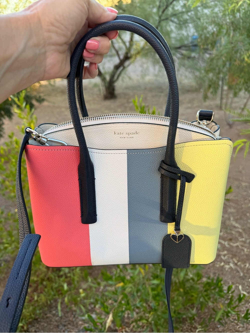 Kate Spade New York Margaux Colorblock Satchel - Coral, White, Blue & Yellow-EUC